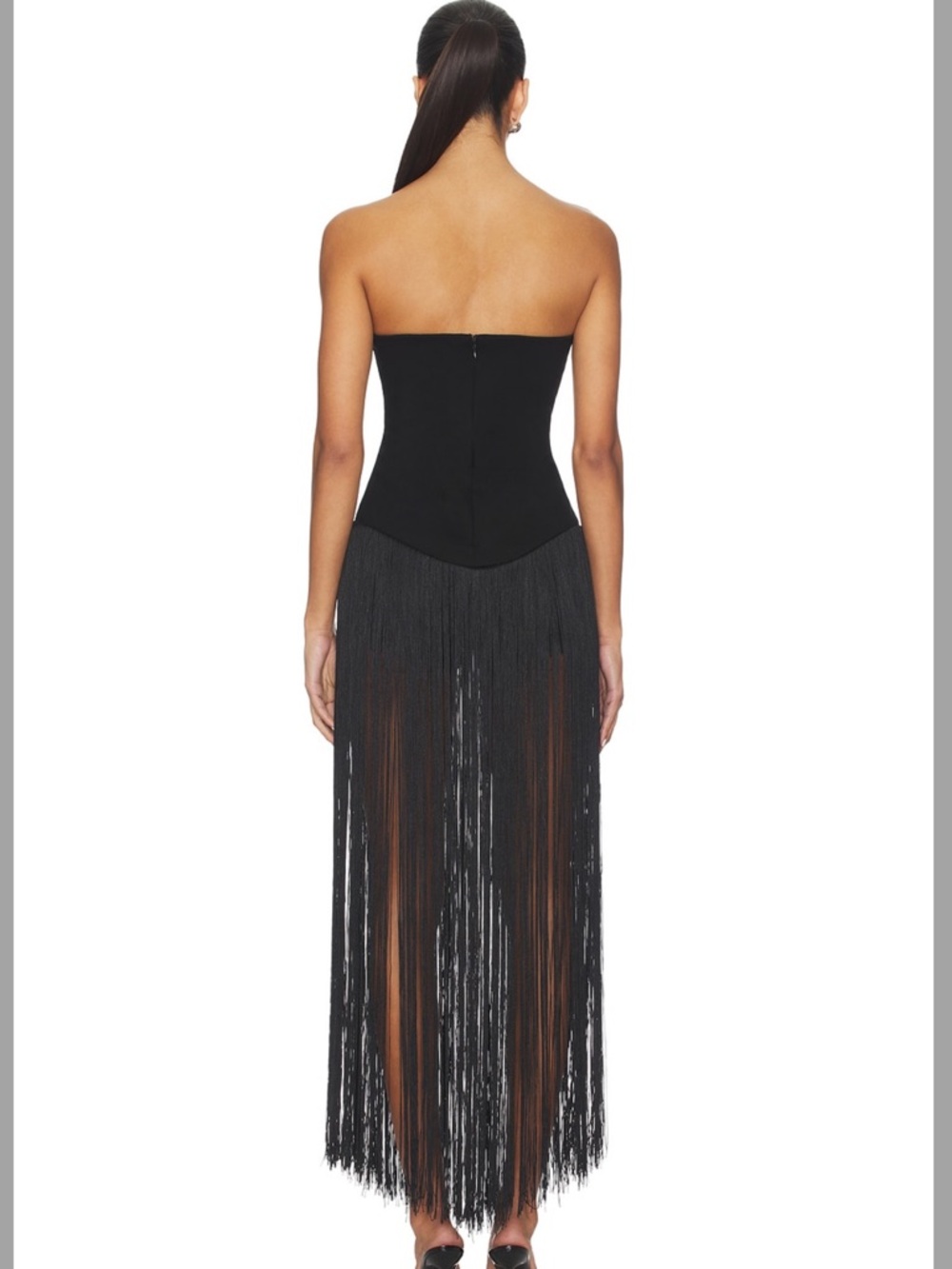 Superdown Strapless Black Fringe Maxi Dress - Picture 3 of 3